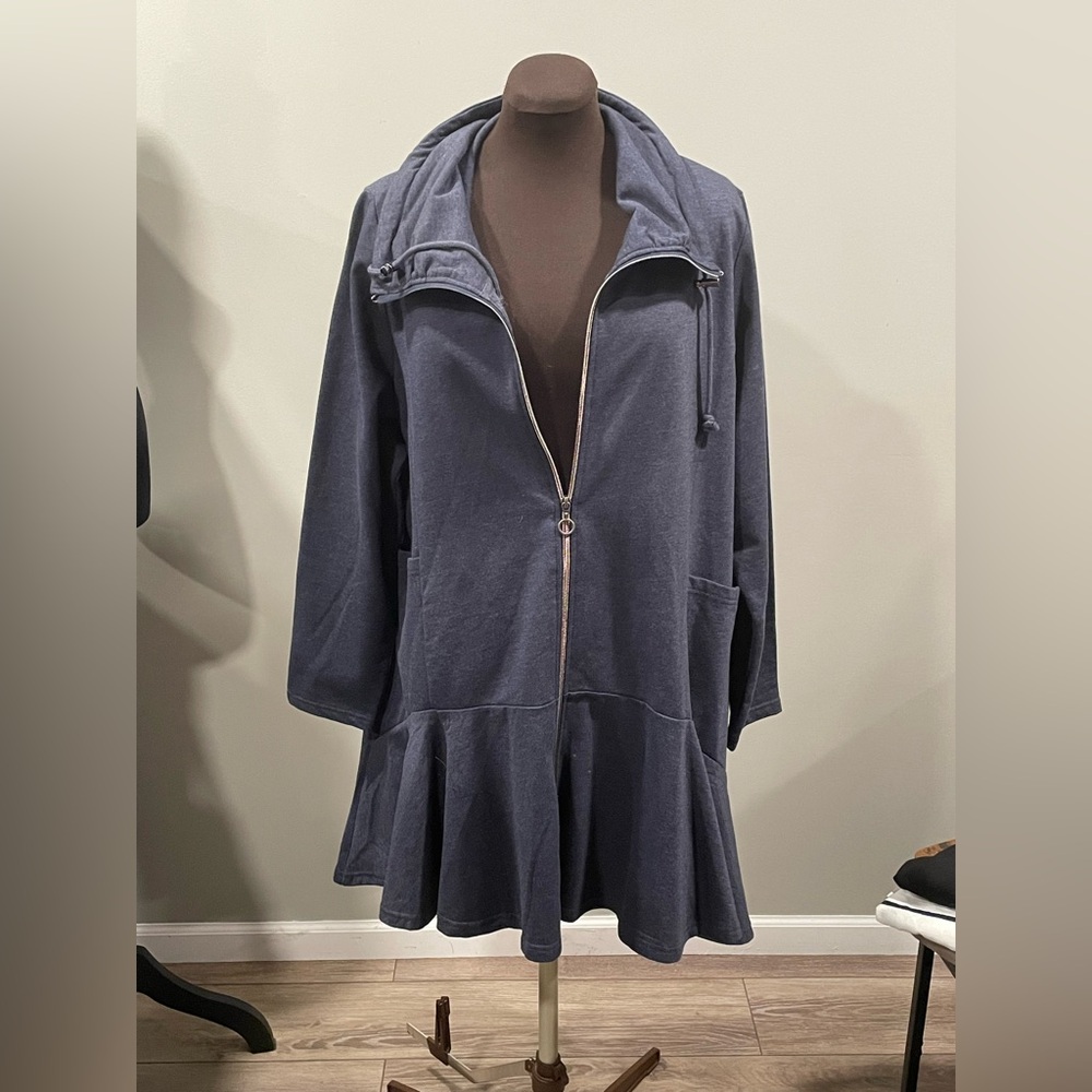 Ulla Popken Navy tunic sweatshirt with pockets and shawl collar